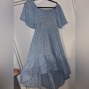Blue Open Back Flower Dress